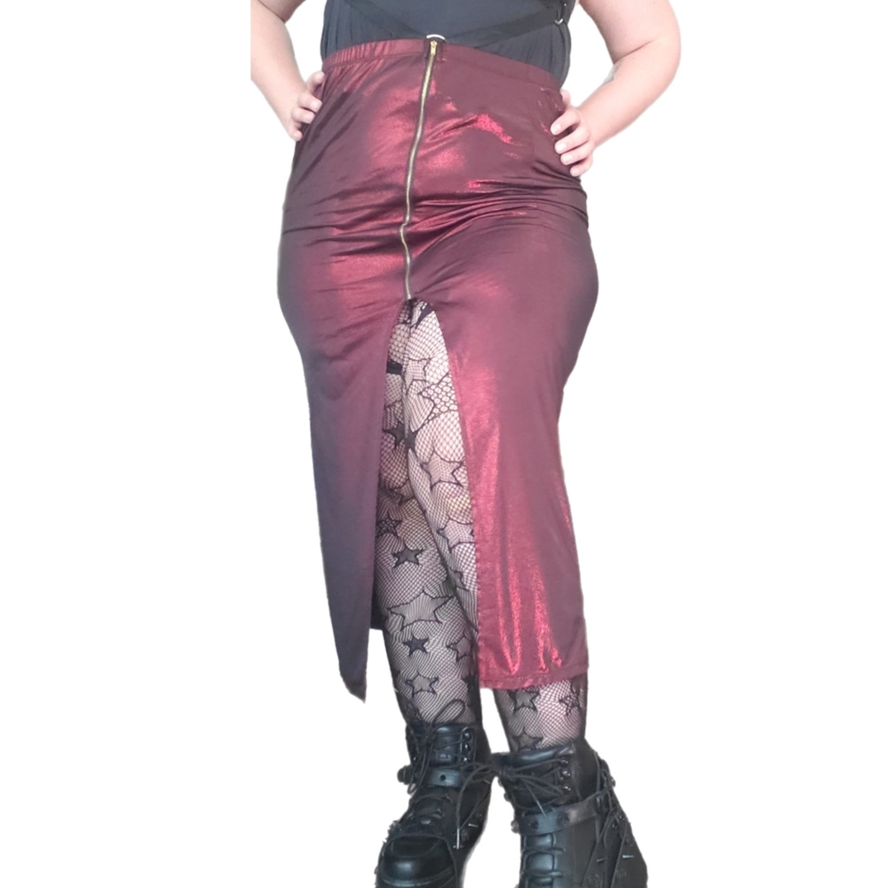 Vintage metallic split front skirt